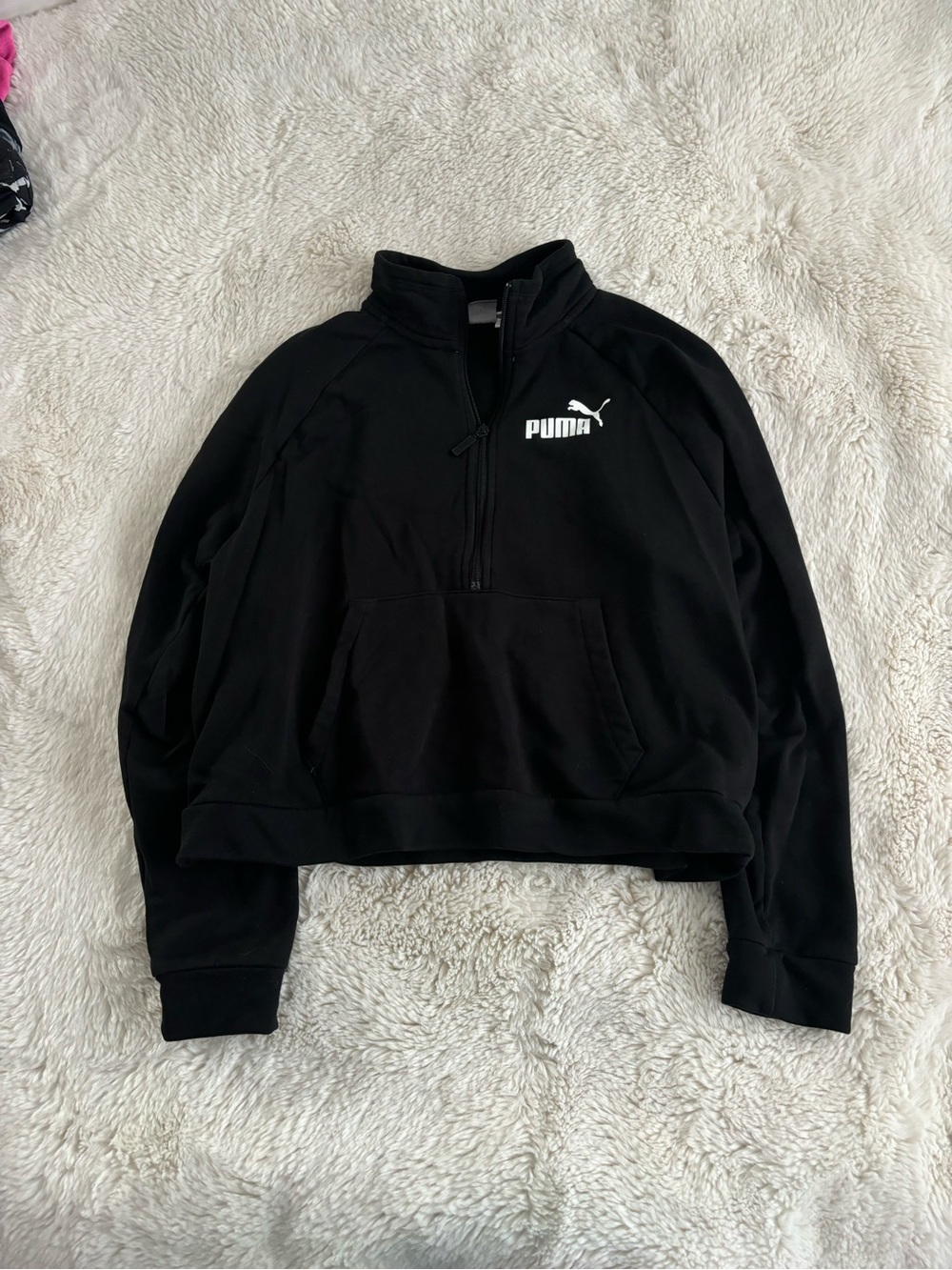 Puma Black Quarter-Zip Cropped Pullover Sweatshirt